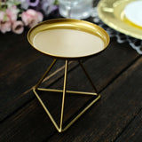 2 Pack | 5Inch Gold Metal Triangle Base Pillar Candle Holder Stands, Geometric Table Centerpieces
