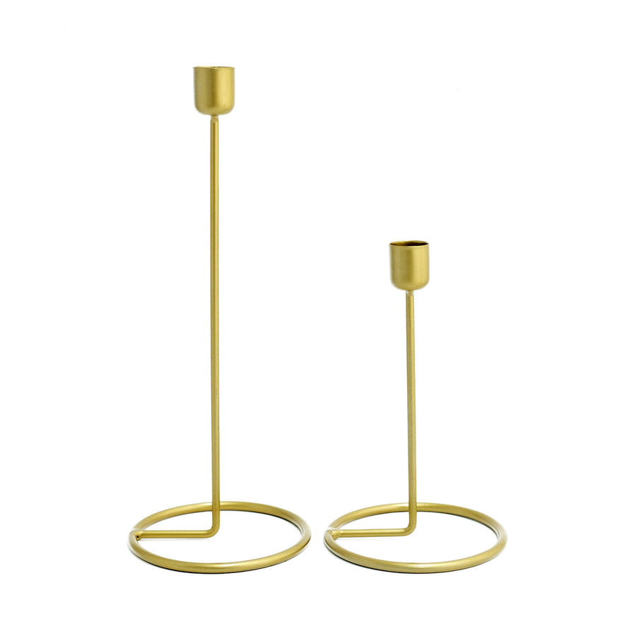 Set of 2 | Gold Metal Ring Base Geometric Taper Candle Holder Stands, Table Centerpieces#whtbkgd