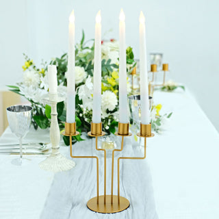 Add Elegance to Your Décor with the 2 Pack Gold Metal Geometric Taper Candle Candelabra