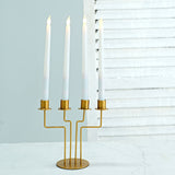 2 Pack | 4 Arm Gold Metal Geometric Taper Candle Candelabra Holder Centerpiece - 8inch