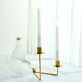 2 Arm Gold Metal Geometric Taper Candle Candelabra Holder Centerpiece With V-Shaped Base