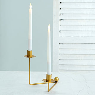 Add Elegance to Your Décor with the 2 Arm Gold Metal Geometric Taper Candle Candelabra Holder Centerpiece