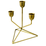 3 Arm Gold Metal Geometric Taper Candle Candelabra Holder Centerpiece With Triangle Base#whtbkgd
