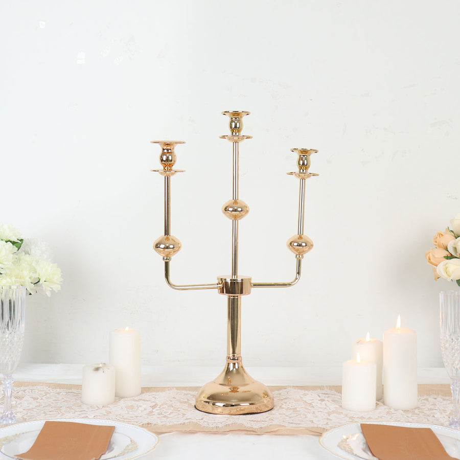 20inch Gold Metal 3-Arm Taper Candle Stick Candelabra, Candle Holder Stand Wedding Centerpiece
