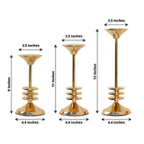 Set of 3 | Gold Metal Taper Candle Stands, 3 Disk Pedestal Design Candlestick Holders