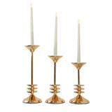 Set of 3 | Gold Metal Taper Candle Stands, 3 Disk Pedestal Design Candlestick Holders#whtbkgd