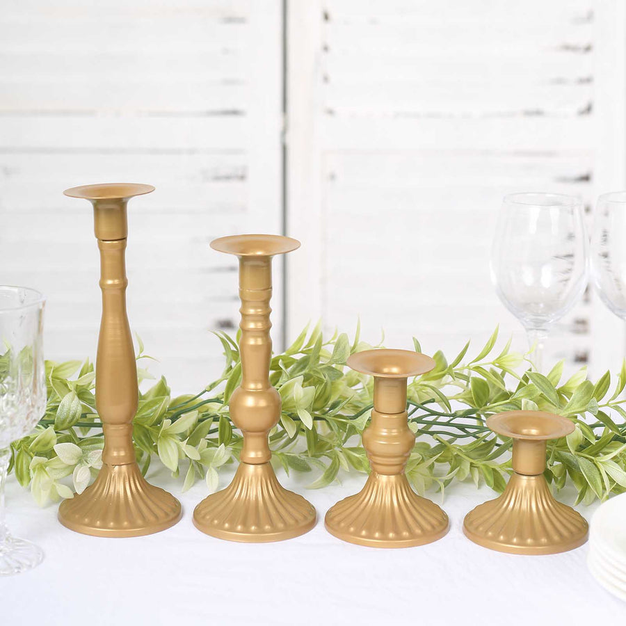 Set of 4 | Gold Baroque Metal Taper Candle Holder Stands, Vintage Candlestick Centerpieces