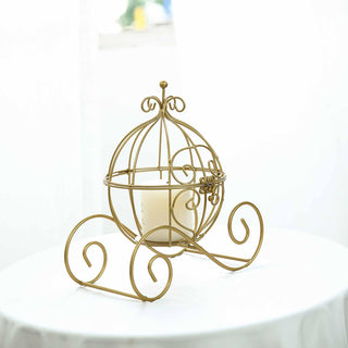 Add Elegance to Your Event Decor with the Gold Wrought Iron Cinderella Carriage Candle Holder
