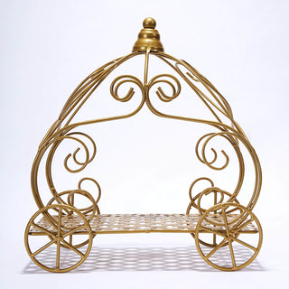 Elegant Gold Wrought Iron Cinderella Pumpkin Carriage Table Centerpiece