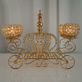 18inch Gold Metal 4-Arm Crystal Cinderella Carriage Candle Holder Centerpiece