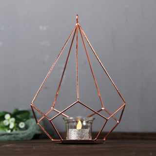 Rose Gold Metal Pentagon Tealight Candle Holders - Add Elegance to Your Event Decor
