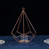 Blush / Rose Gold Metal Pentagon Tealight Candle Holders, Open Frame Geometric Flower Stand