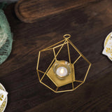 2 Pack | 9inch Gold Metal Pentagon Tealight Candle Holders, Open Frame Geometric Flower Stand