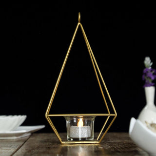 9" Gold Metal Pyramid Shaped Tealight Candle Holders