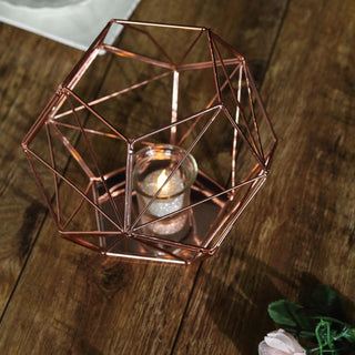 Rose Gold Metal Pentagon Prism Tealight Candle Holder for Any Occasion