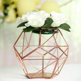 Blush / Rose Gold Metal Pentagon Prism Tealight Candle Holder, Open Frame Geometric Flower Stand