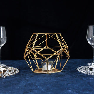 Elevate Your Décor with the Gold Metal Pentagon Prism Tealight Candle Holder