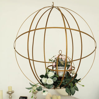 Add Elegance to Your Event Decor with the 24" Gold Wrought Iron Open Frame Centerpiece Ball