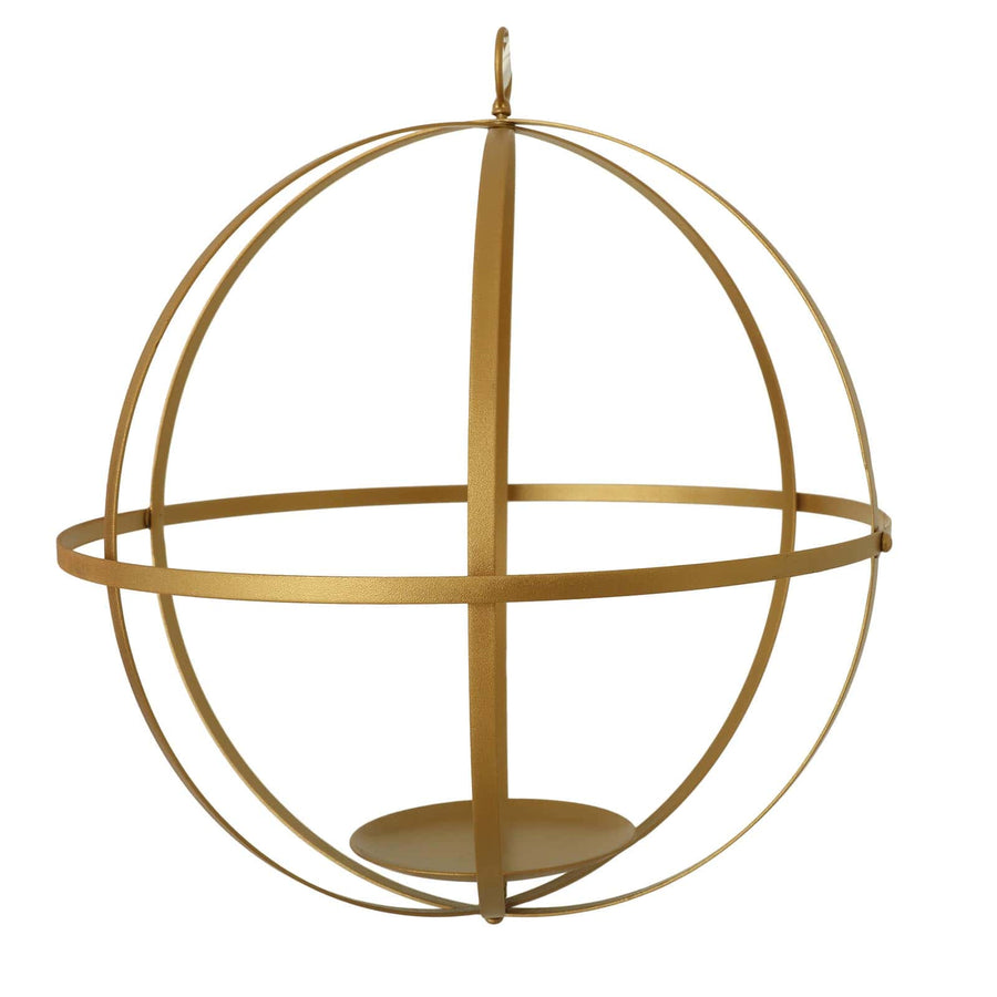 Gold Wrought Iron Open Frame Centerpiece Ball, Candle Holder Floral Display Hanging Sphere#whtbkgd