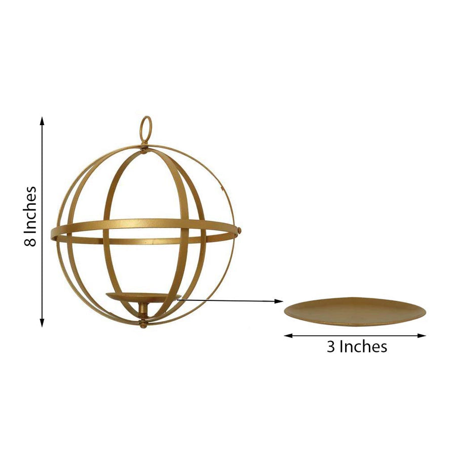 8inch Gold Wrought Iron Open Frame Centerpiece Ball, Candle Holder Floral Display Hanging Sphere