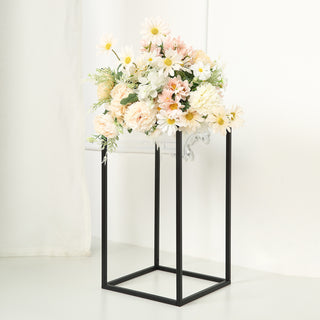 Create a Modern and Chic Atmosphere with the 2 Pack | 16" Rectangular Matte Black Metal Wedding Flower Stand