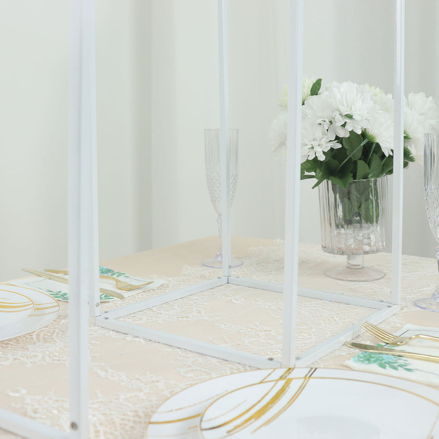 2 Pack | 32inch Glossy White Metal Wedding Flower Stand, Geometric Vase Column Centerpiece
