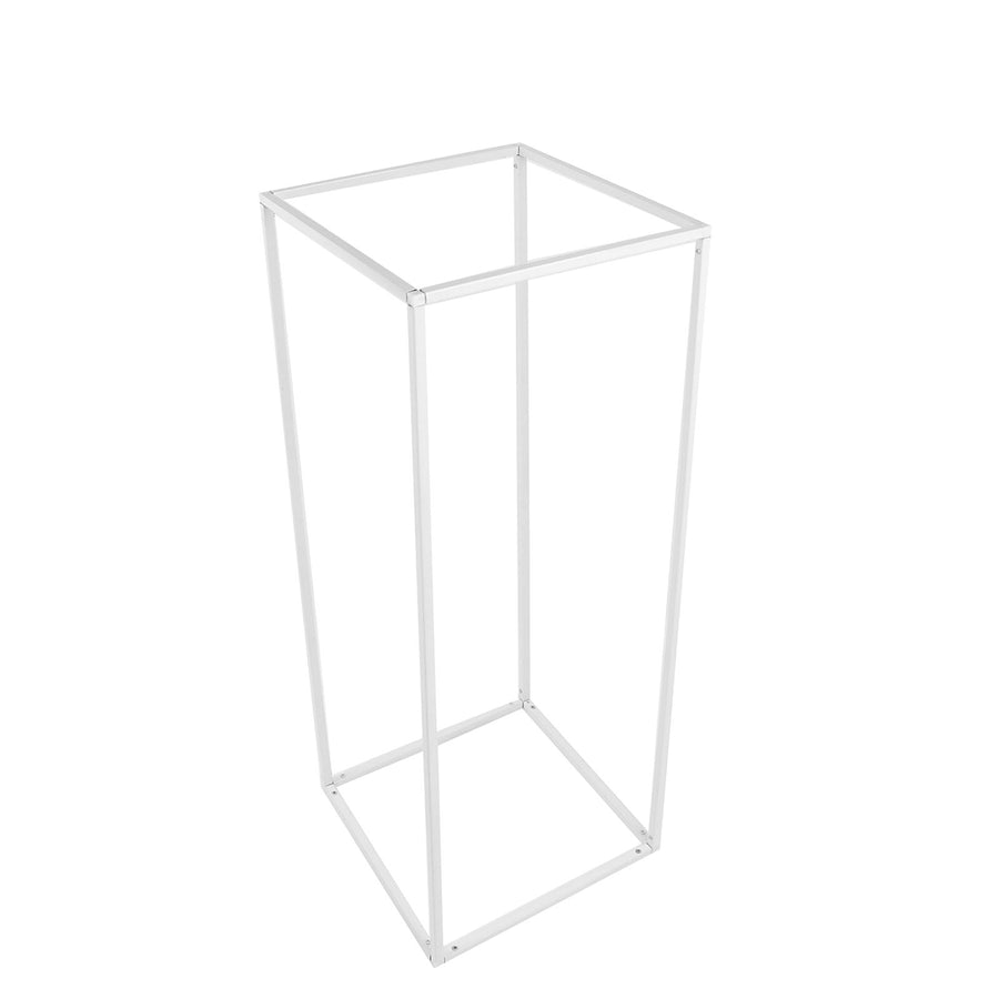 2 Pack | 32inch Glossy White Metal Wedding Flower Stand, Geometric Vase Column Centerpiece#whtbkgd