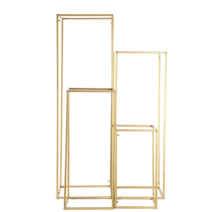 Set of 4 | Matte Gold Metal Frame Flower Stand, Wedding Column Centerpieces - 16/24/32/40#whtbkgd