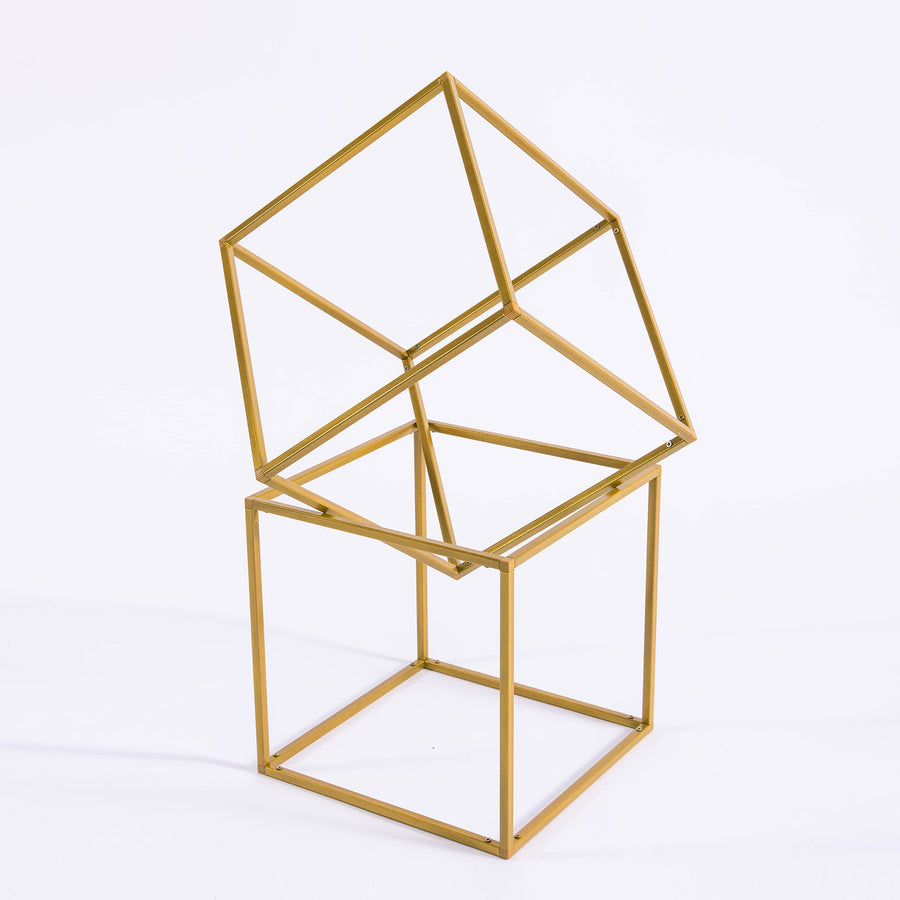 2 Pack | 12inch Square Gold Metal Frame Wedding Flower Stands, Geometric Centerpieces