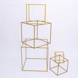 2 Pack | 8inch Square Gold Metal Frame Wedding Flower Stands, Geometric Centerpieces