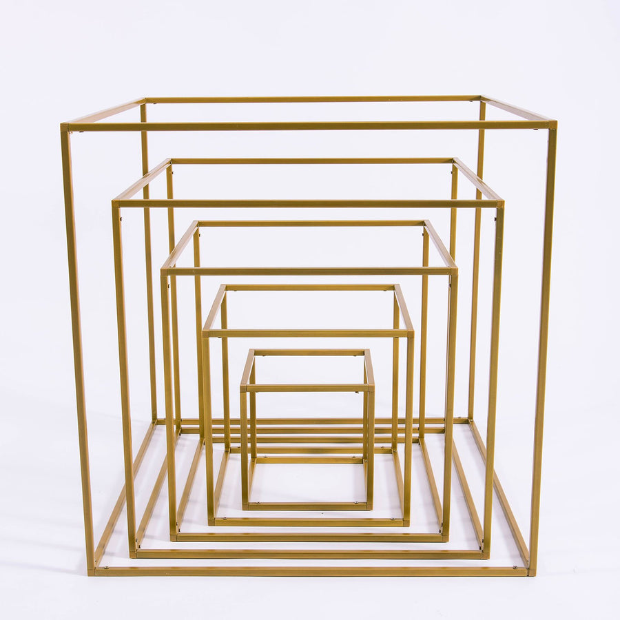 2 Pack | 8inch Square Gold Metal Frame Wedding Flower Stands, Geometric Centerpieces