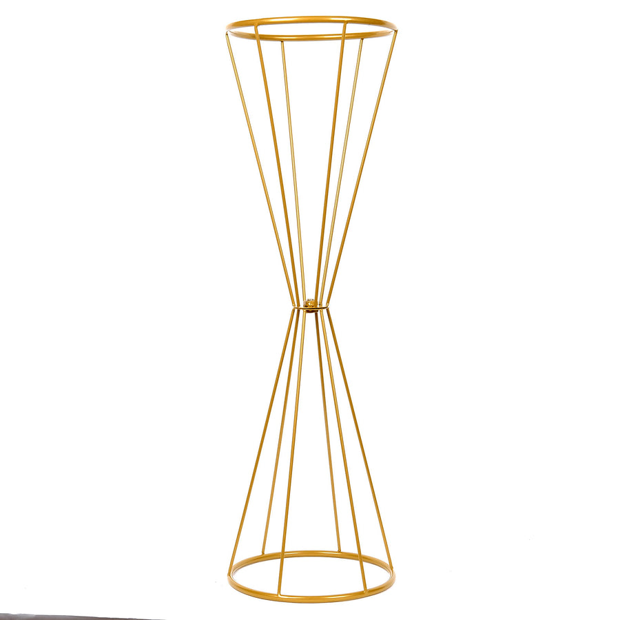 27inch Dual Cone Reversible Gold Metal Geometric Flower Stand, Wedding Vase Pedestal#whtbkgd
