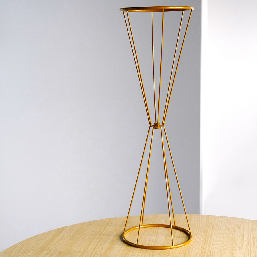 27inch Dual Cone Reversible Gold Metal Geometric Flower Stand, Wedding Vase Pedestal