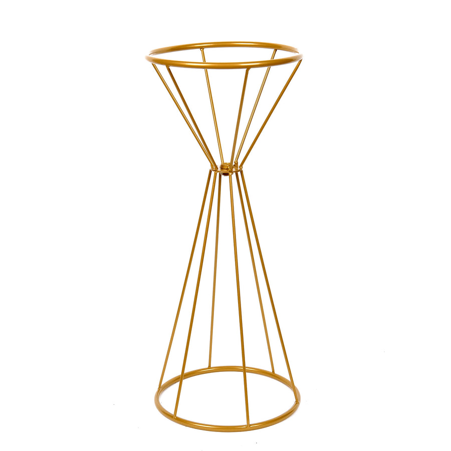 20inch Dual Cone Reversible Gold Metal Geometric Flower Stand, Wedding Vase Pedestal#whtbkgd