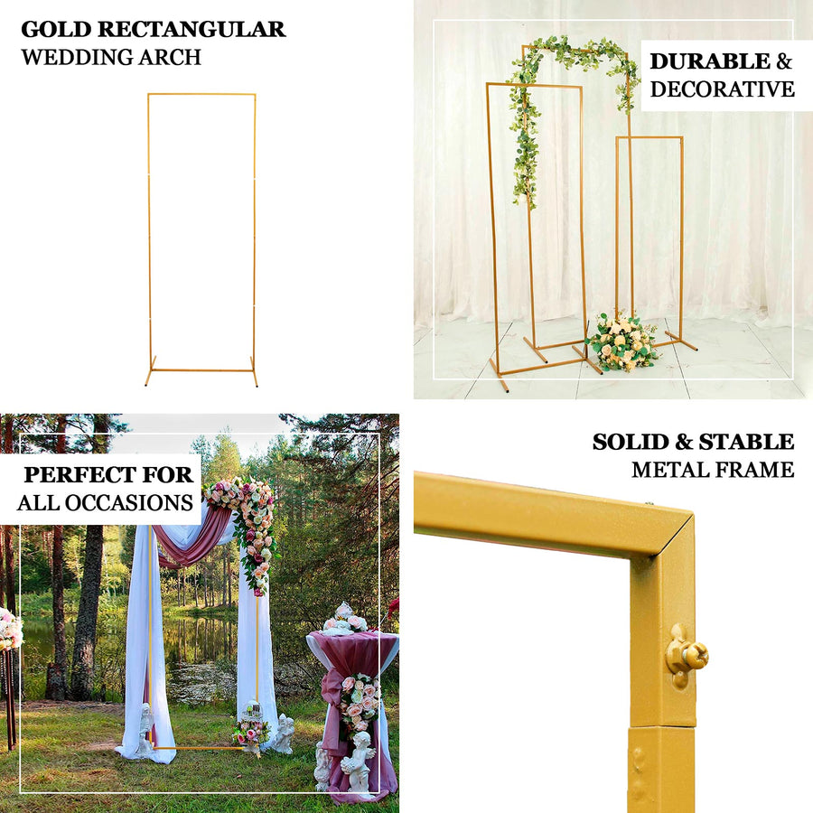 Set of 4 | Gold Metal Frame Wedding Arch, Rectangular Backdrop Stand, Floral Display Frame