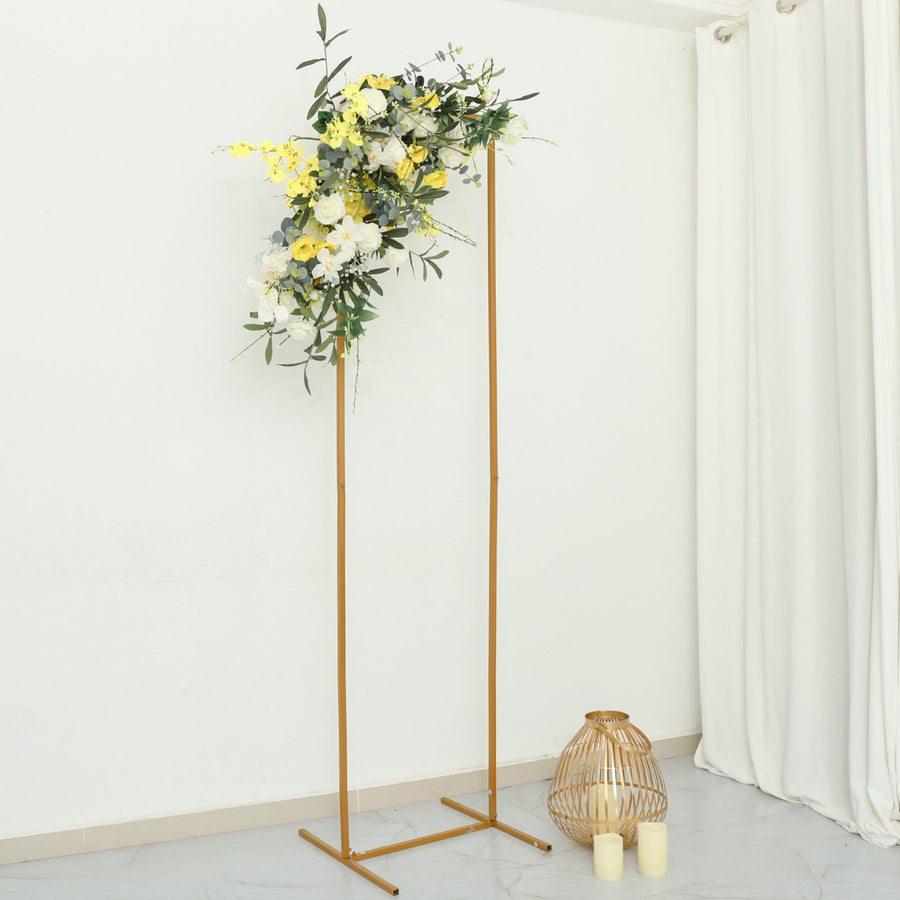 6.5ft Slim Gold Metal Frame Wedding Arch, Rectangular Backdrop Stand, Floral Display Frame