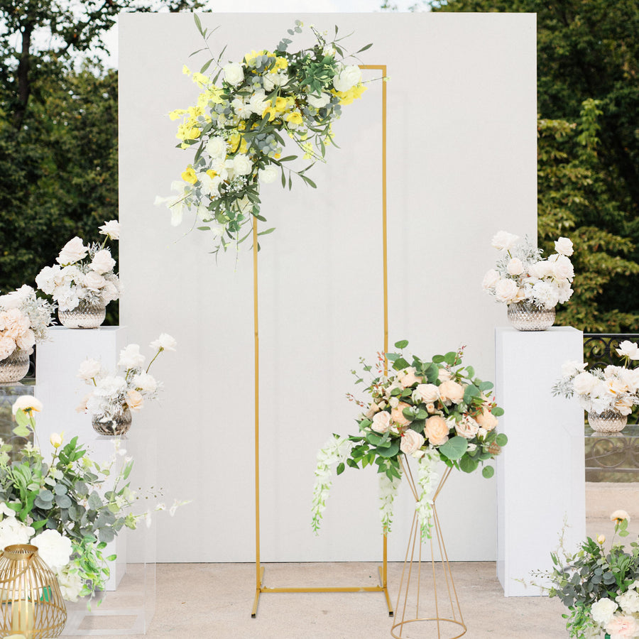 6.5ft Slim Gold Metal Frame Wedding Arch, Rectangular Backdrop Stand, Floral Display Frame