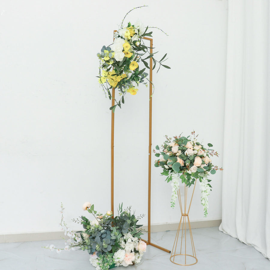 5.5ft Slim Gold Metal Frame Wedding Arch, Rectangular Backdrop Stand, Floral Display Frame