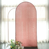 7ft Blush Rose Gold Shimmer Spandex Chiara Backdrop Stand Cover For Fitted Round Top Wedding Arch