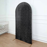 7ft Black Shimmer Tinsel Spandex Chiara Backdrop Stand Cover Fitted Round Top Wedding Arch