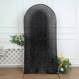 Add Elegance to Your Event Decor with the 7ft Black Shimmer Tinsel Spandex Chiara Backdrop Stand Cover