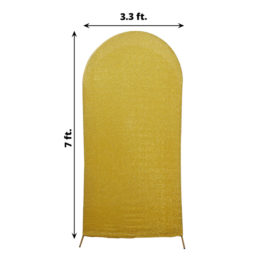 7ft Gold Shimmer Tinsel Spandex Chiara Backdrop Stand Cover For Fitted Round Top Wedding Arch