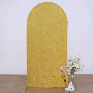 Add Elegance to Your Event with the 7ft Gold Shimmer Tinsel Spandex Chiara Backdrop Stand Cover
