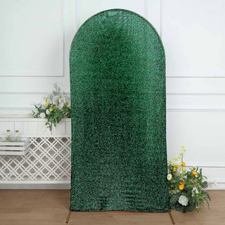 7ft Hunter Emerald Green Shimmer Tinsel Spandex Chiara Backdrop Stand Cover for Fitted Round Top Wedding Arch