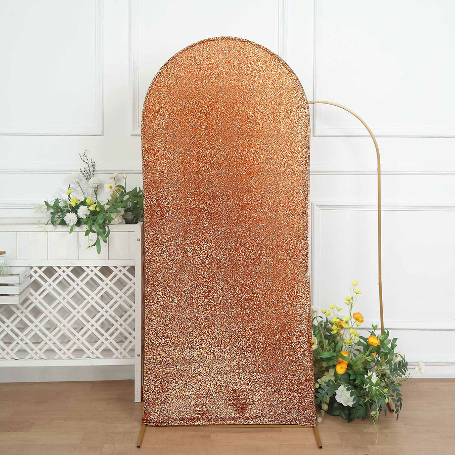 6ft Gold Shimmer Tinsel Spandex Chiara Backdrop Stand Cover Fitted Round Top Wedding Arch