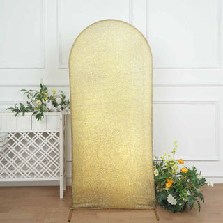 6ft Champagne Shimmer Tinsel Spandex Chiara Backdrop Stand Cover For Fitted Round Top Wedding Arch