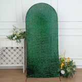 6ft Hunter Green Shimmer Tinsel Spandex Chiara Backdrop Stand Cover Round Top Wedding Arch