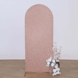 5ft Rose Gold Shimmer Tinsel Spandex Chiara Backdrop Stand Cover For Fitted Round Top Wedding Arch