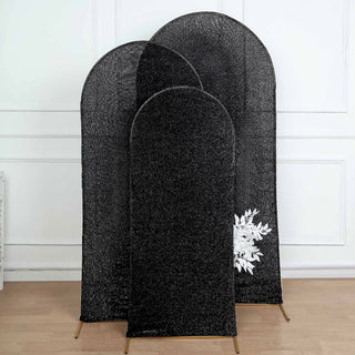 Create a Magical Atmosphere with the 5ft Black Shimmer Tinsel Spandex Chiara Backdrop Stand Cover