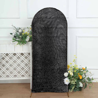 Add Elegance to Your Event with the 5ft Black Shimmer Tinsel Spandex Chiara Backdrop Stand Cover